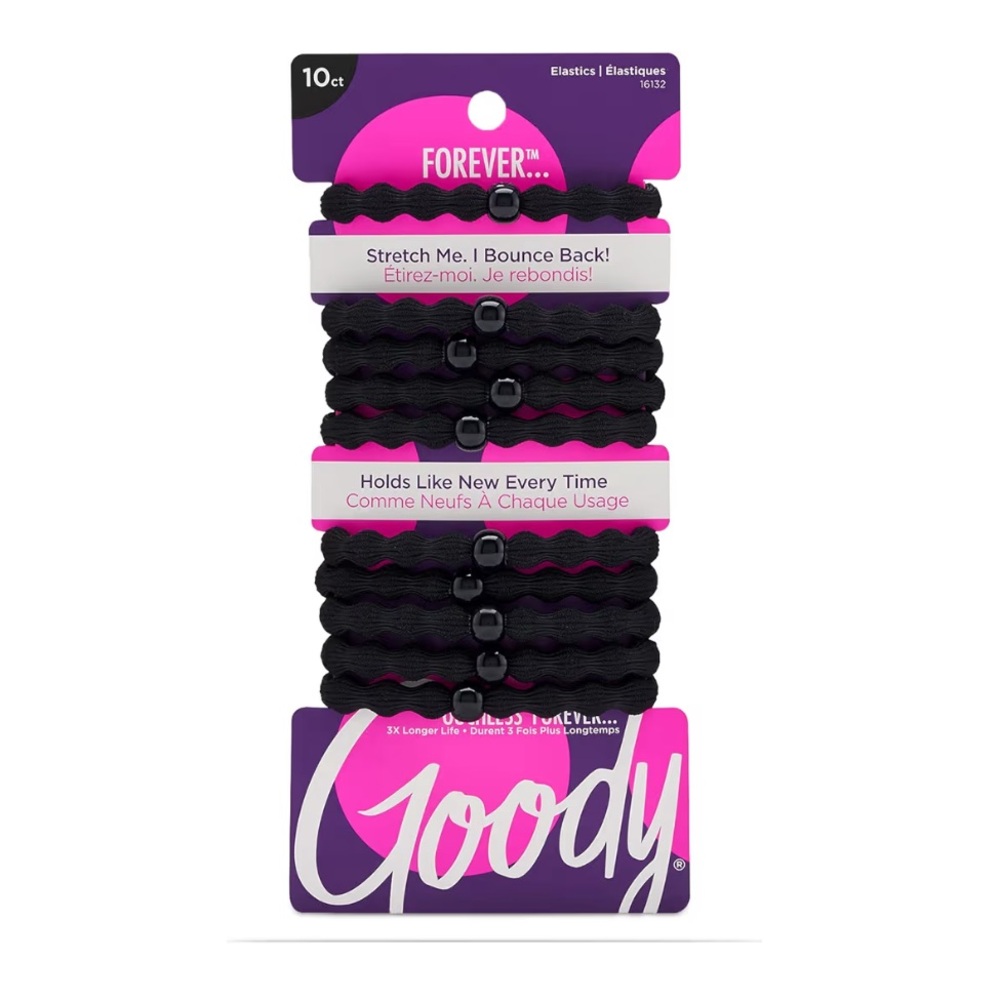 Goody Ouchless Forever Hair Elastics Ties 10 Count Black NWT